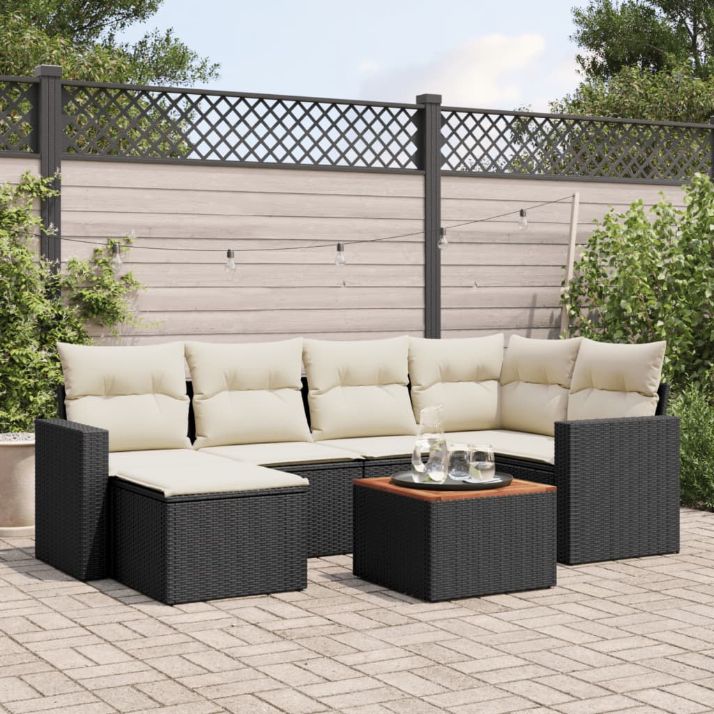 Set Divani da Giardino con Cuscini 7pz Nero Polyrattan - homemem39