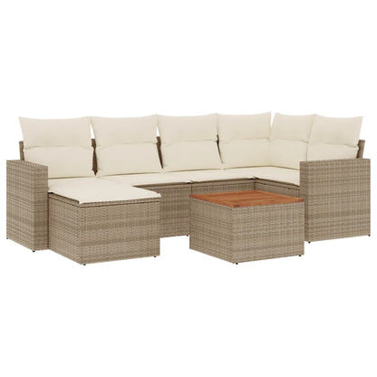 Set Divani da Giardino 7 pz con Cuscini Beige in Polyrattan - homemem39