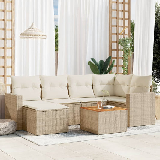 Set Divani da Giardino 7 pz con Cuscini Beige in Polyrattan - homemem39