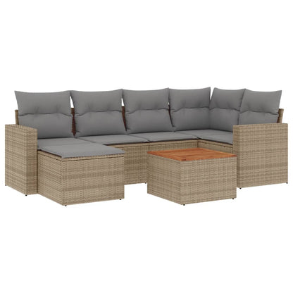 Set Divani da Giardino 7 pz con Cuscini Beige in Polyrattan - homemem39