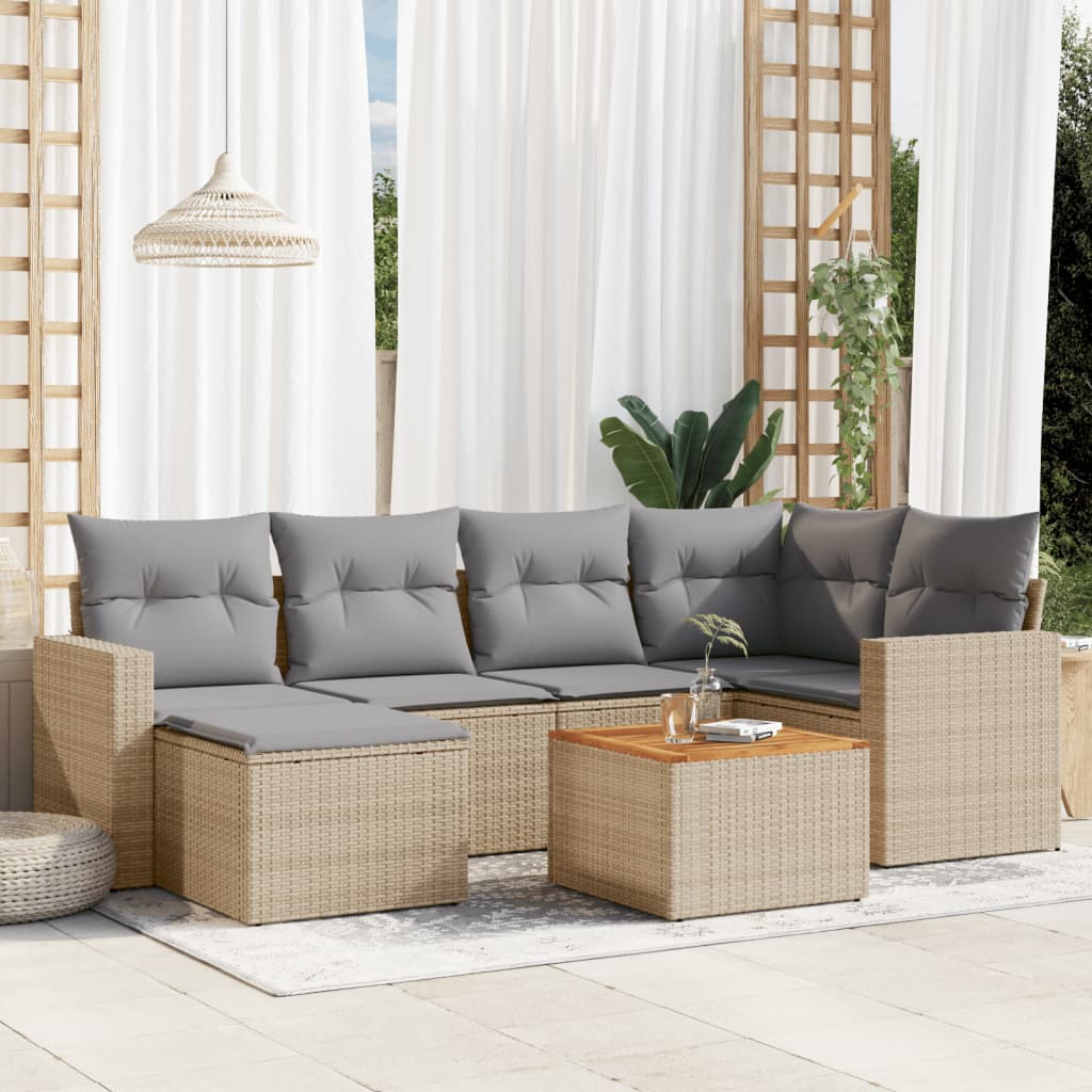 Set Divani da Giardino 7 pz con Cuscini Beige in Polyrattan - homemem39