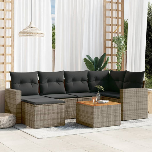 Set Divani da Giardino 7 pz con Cuscini Grigio in Polyrattan - homemem39