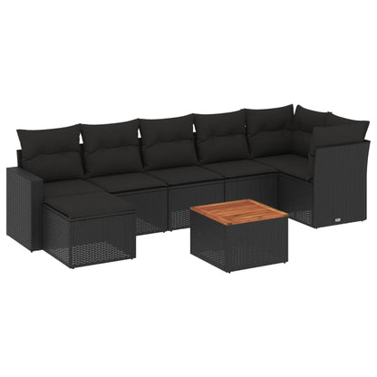 Set Divani da Giardino con Cuscini 8 pz Nero in Polyrattan - homemem39