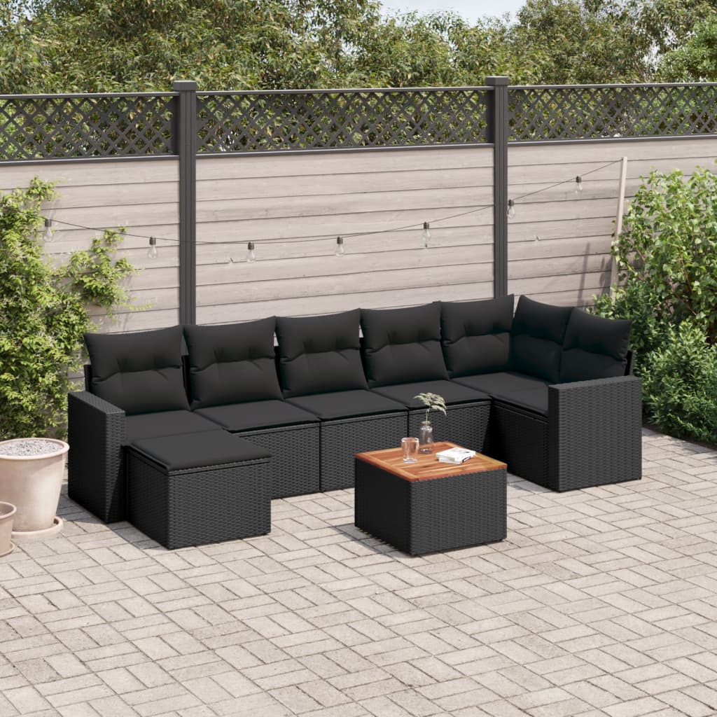 Set Divani da Giardino con Cuscini 8 pz Nero in Polyrattan - homemem39