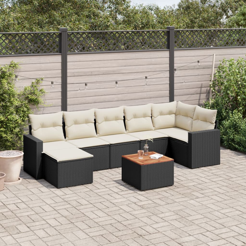 Set Divani da Giardino con Cuscini 8 pz Nero in Polyrattan - homemem39