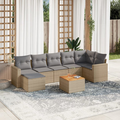 Set Divano da Giardino 8 pz con Cuscini Beige in Polyrattan - homemem39