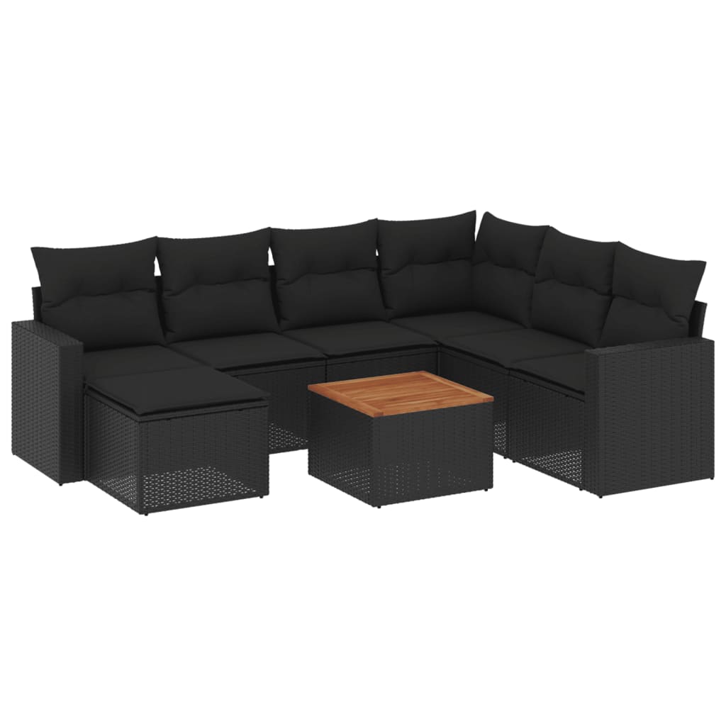 Set Divani da Giardino con Cuscini 8 pz Nero in Polyrattan - homemem39