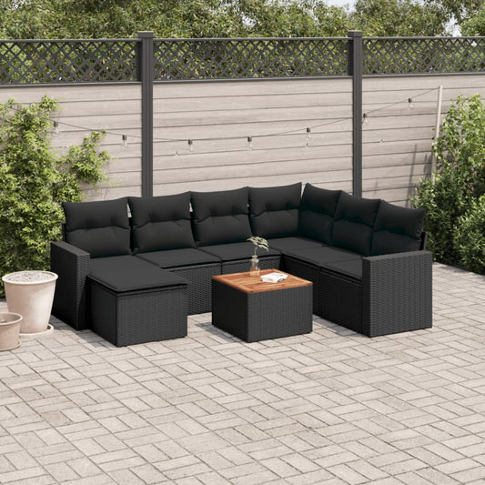 Set Divani da Giardino con Cuscini 8 pz Nero in Polyrattan - homemem39