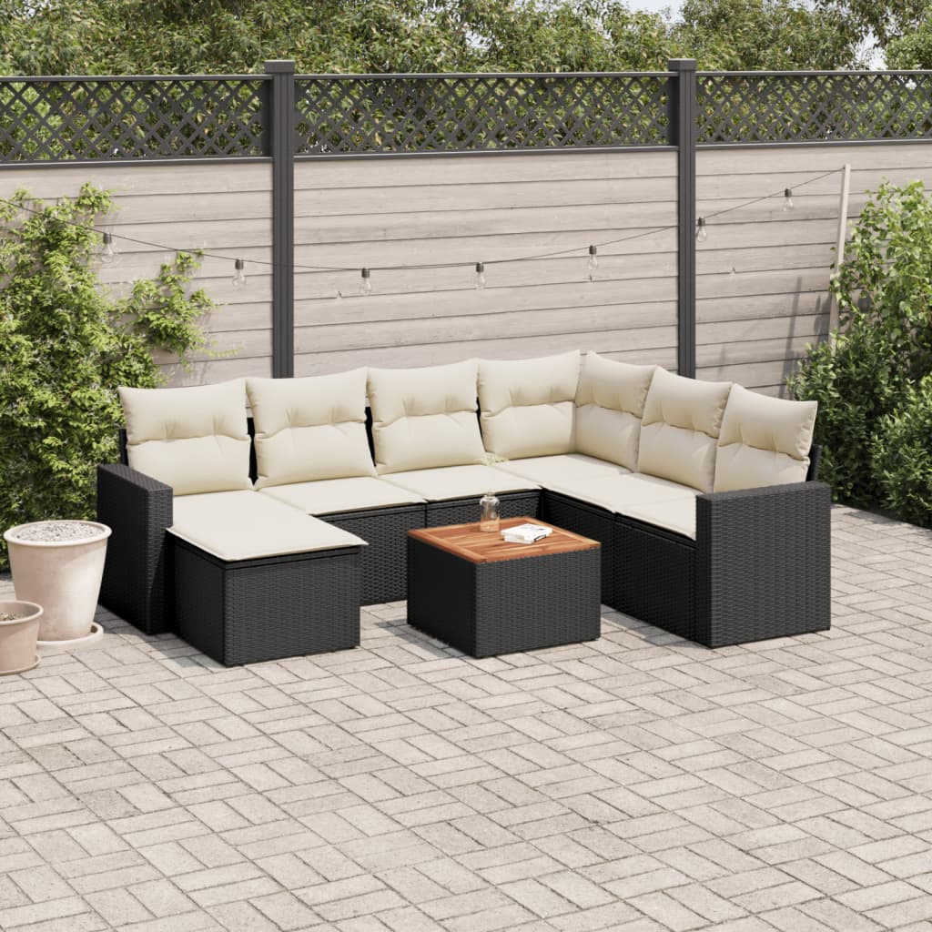 Set Divani da Giardino con Cuscini 8 pz Nero in Polyrattan - homemem39