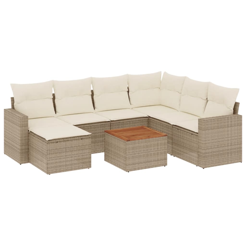 Set Divano da Giardino 8 pz con Cuscini Beige in Polyrattan - homemem39