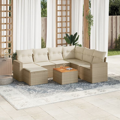 Set Divano da Giardino 8 pz con Cuscini Beige in Polyrattan - homemem39