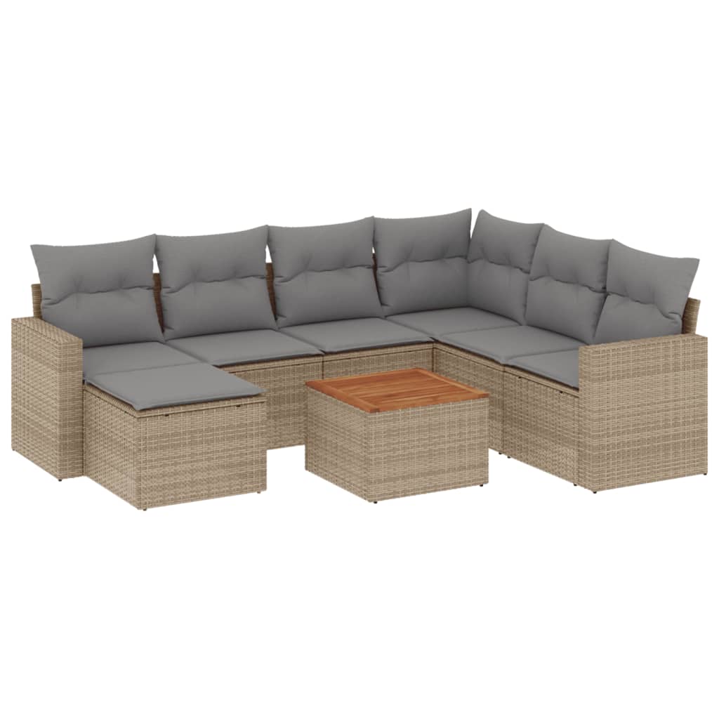 Set Divano da Giardino 8 pz con Cuscini Beige in Polyrattan - homemem39