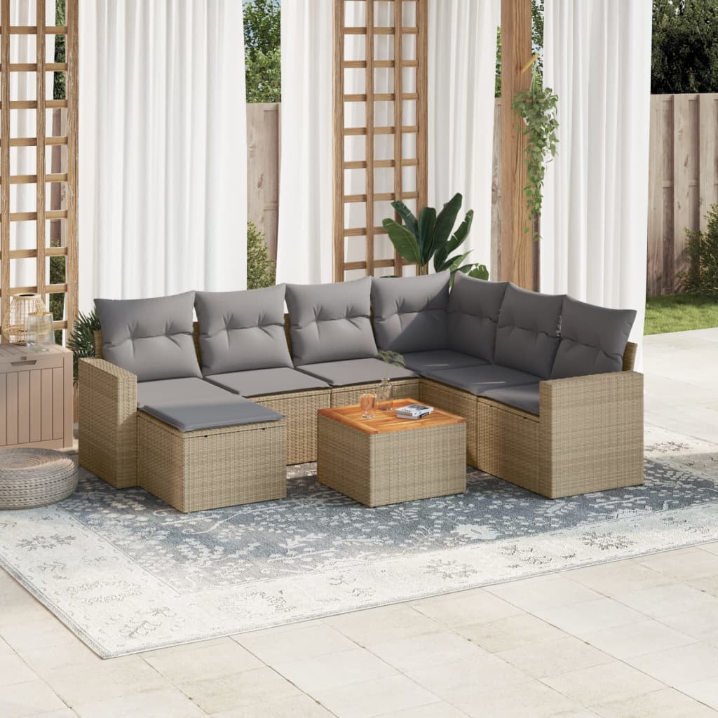 Set Divano da Giardino 8 pz con Cuscini Beige in Polyrattan - homemem39