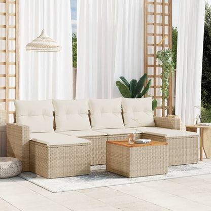 Set Divani da Giardino 7 pz con Cuscini Beige in Polyrattan - homemem39