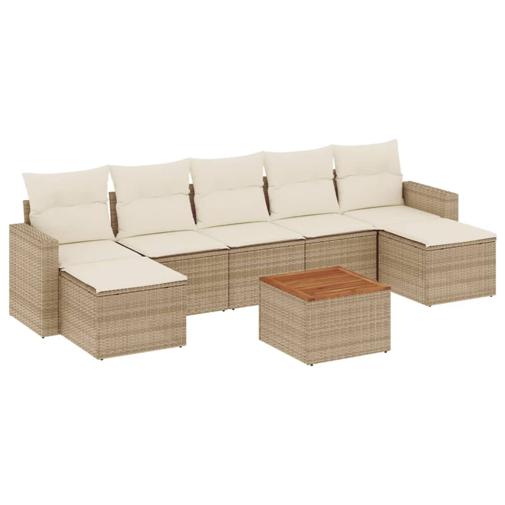 Set Divano da Giardino 8 pz con Cuscini Beige in Polyrattan - homemem39