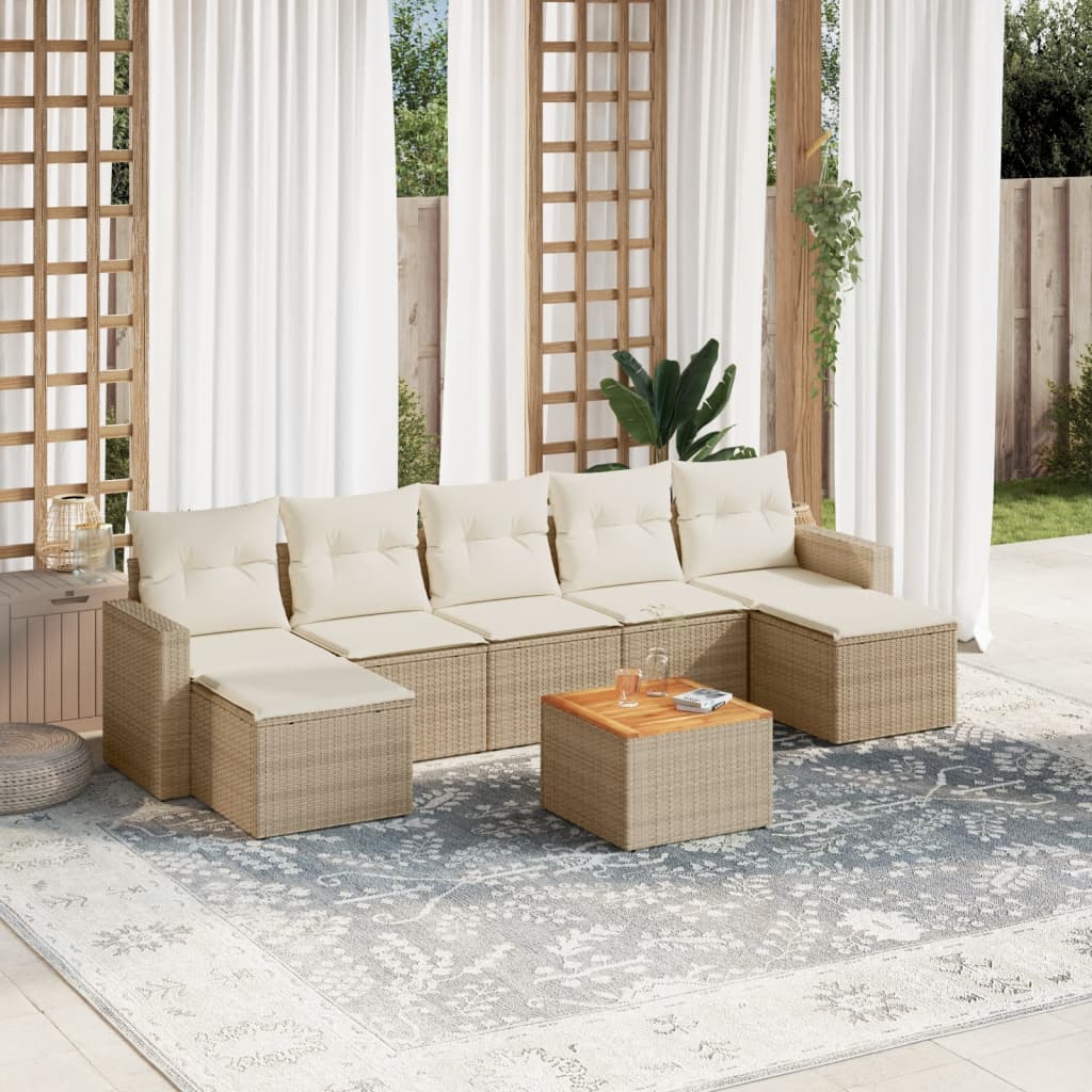 Set Divano da Giardino 8 pz con Cuscini Beige in Polyrattan - homemem39