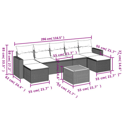 Set Divano da Giardino 8 pz con Cuscini Grigio in Polyrattan - homemem39