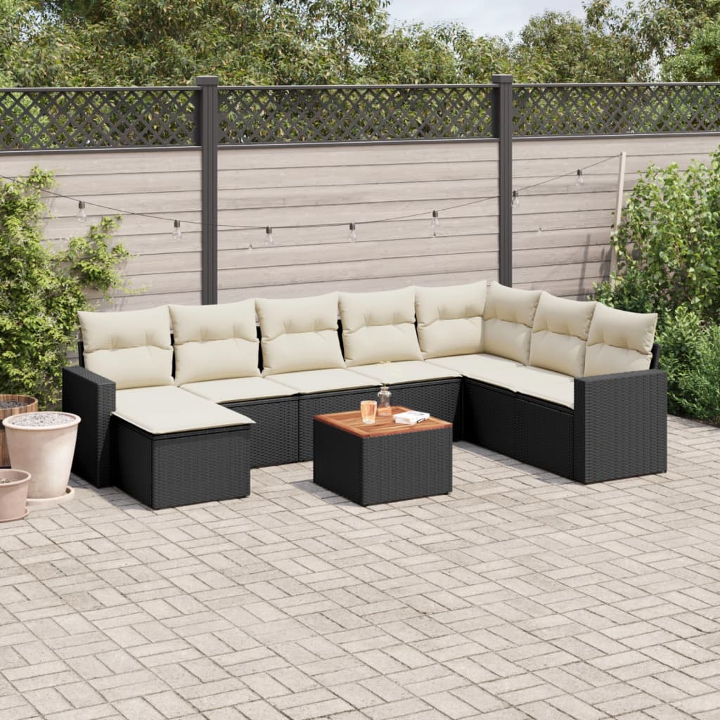 Set Divani da Giardino 9 pz con Cuscini Nero in Polyrattan - homemem39