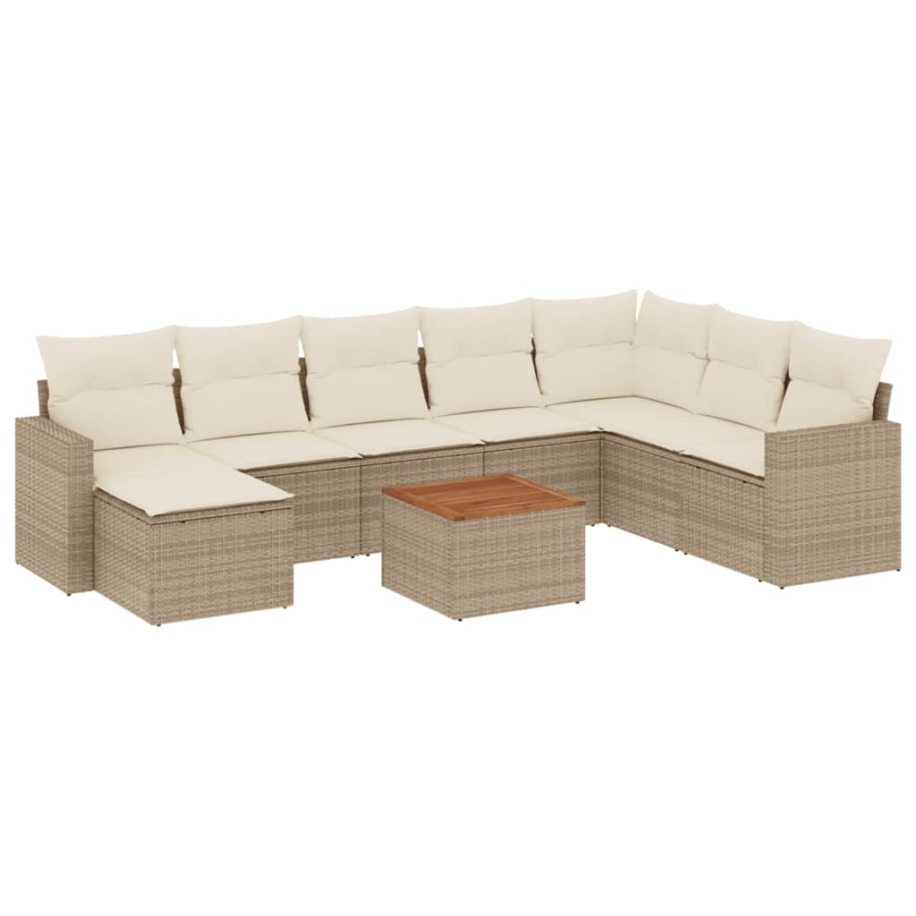 Set Divano da Giardino 9 pz con Cuscini Beige in Polyrattan - homemem39