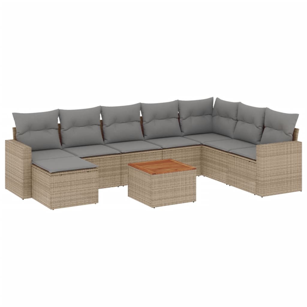 Set Divano da Giardino 9 pz con Cuscini Beige in Polyrattan - homemem39