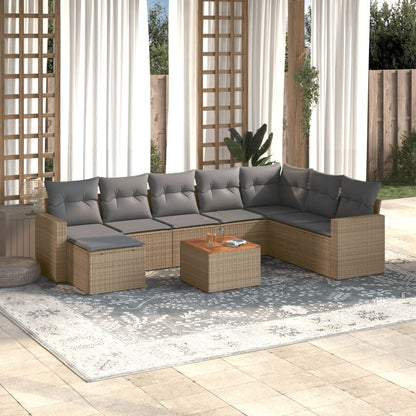 Set Divano da Giardino 9 pz con Cuscini Beige in Polyrattan - homemem39