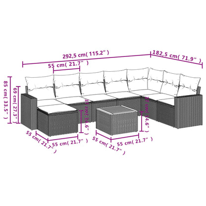 Set Divano da Giardino 9 pz con Cuscini Grigio in Polyrattan - homemem39