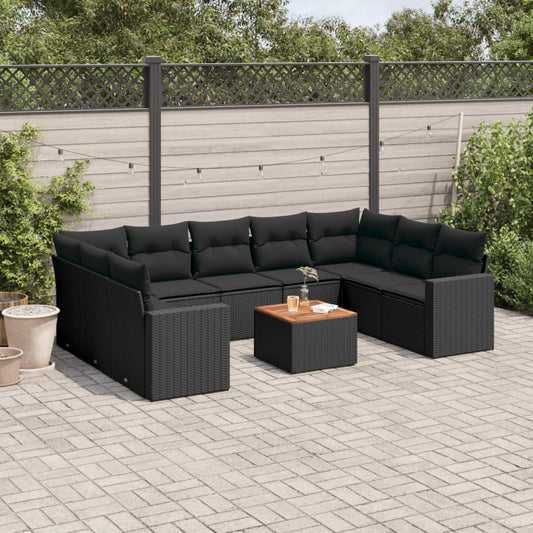 Set Divani da Giardino 10pz con Cuscini in Polyrattan Nero - homemem39