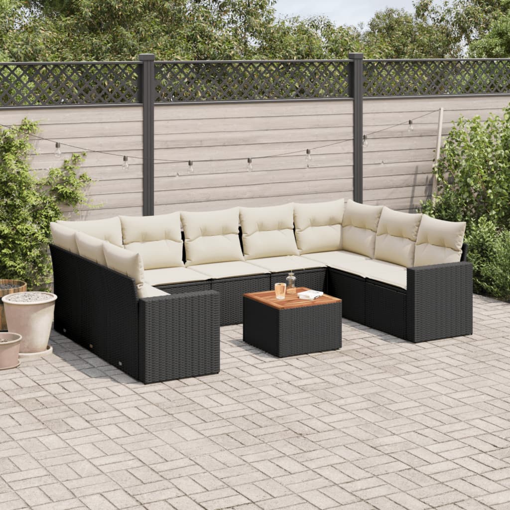 Set Divani da Giardino 10pz con Cuscini in Polyrattan Nero - homemem39