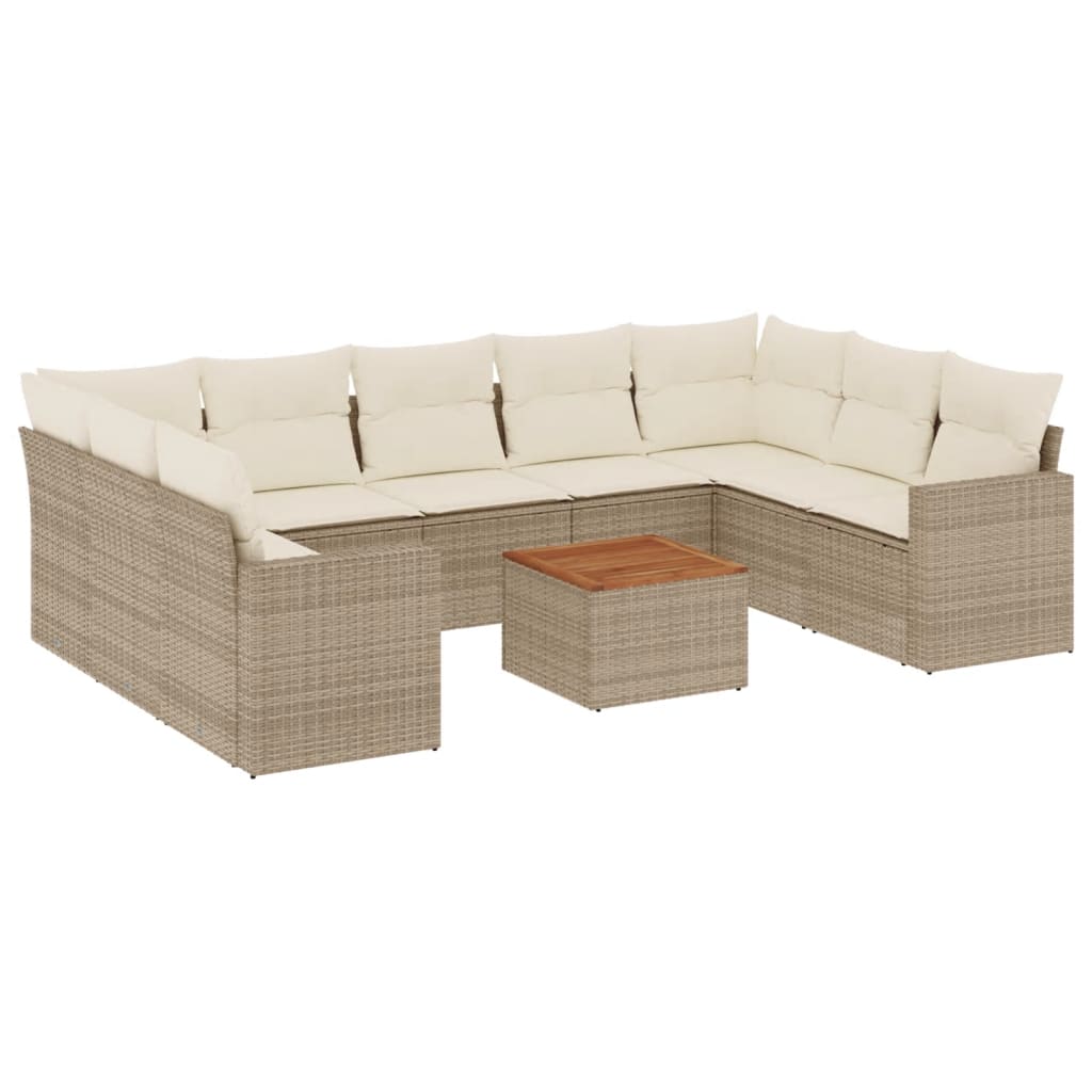 Set Divano da Giardino 10 pz con Cuscini Beige in Polyrattan - homemem39