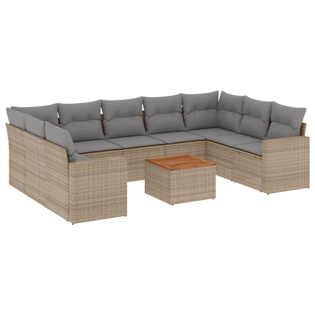 Set Divano da Giardino 10 pz con Cuscini Beige in Polyrattan - homemem39