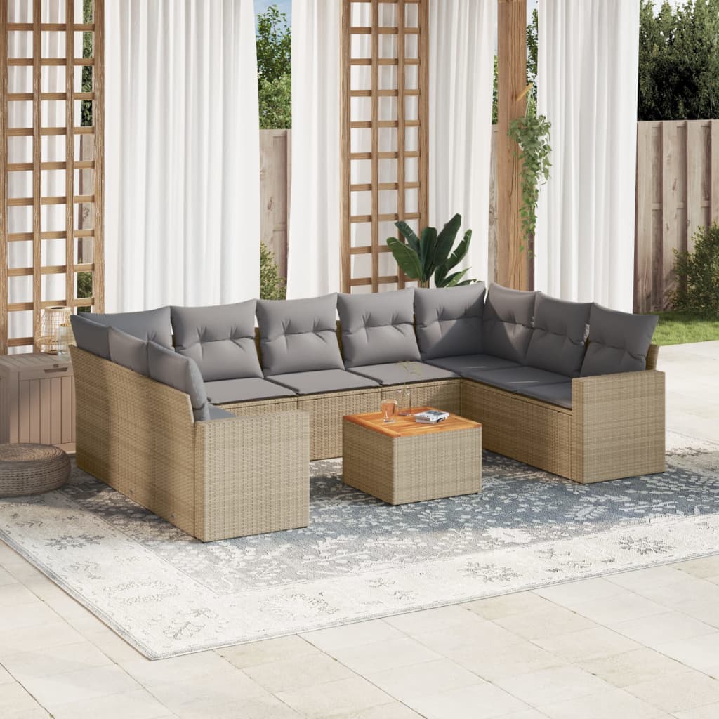 Set Divano da Giardino 10 pz con Cuscini Beige in Polyrattan - homemem39