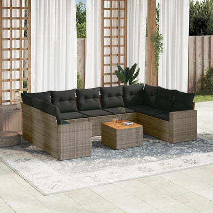 Set Divano da Giardino 10 pz con Cuscini Grigio in Polyrattan - homemem39