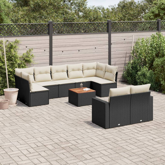 Set Divani da Giardino 10pz con Cuscini in Polyrattan Nero - homemem39