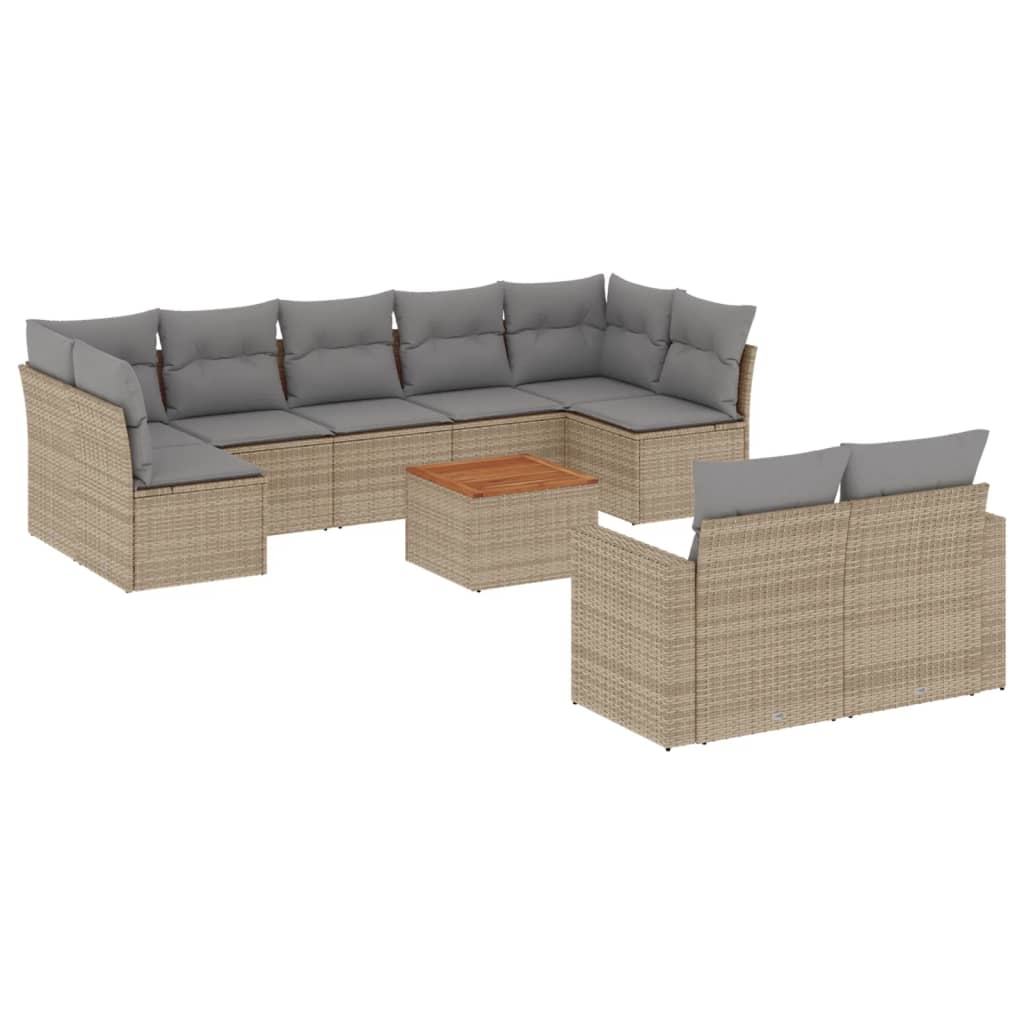 Set Divano da Giardino 10 pz con Cuscini Beige in Polyrattan - homemem39