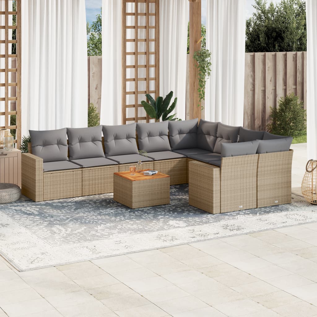 Set Divano da Giardino 10 pz con Cuscini Beige in Polyrattan - homemem39