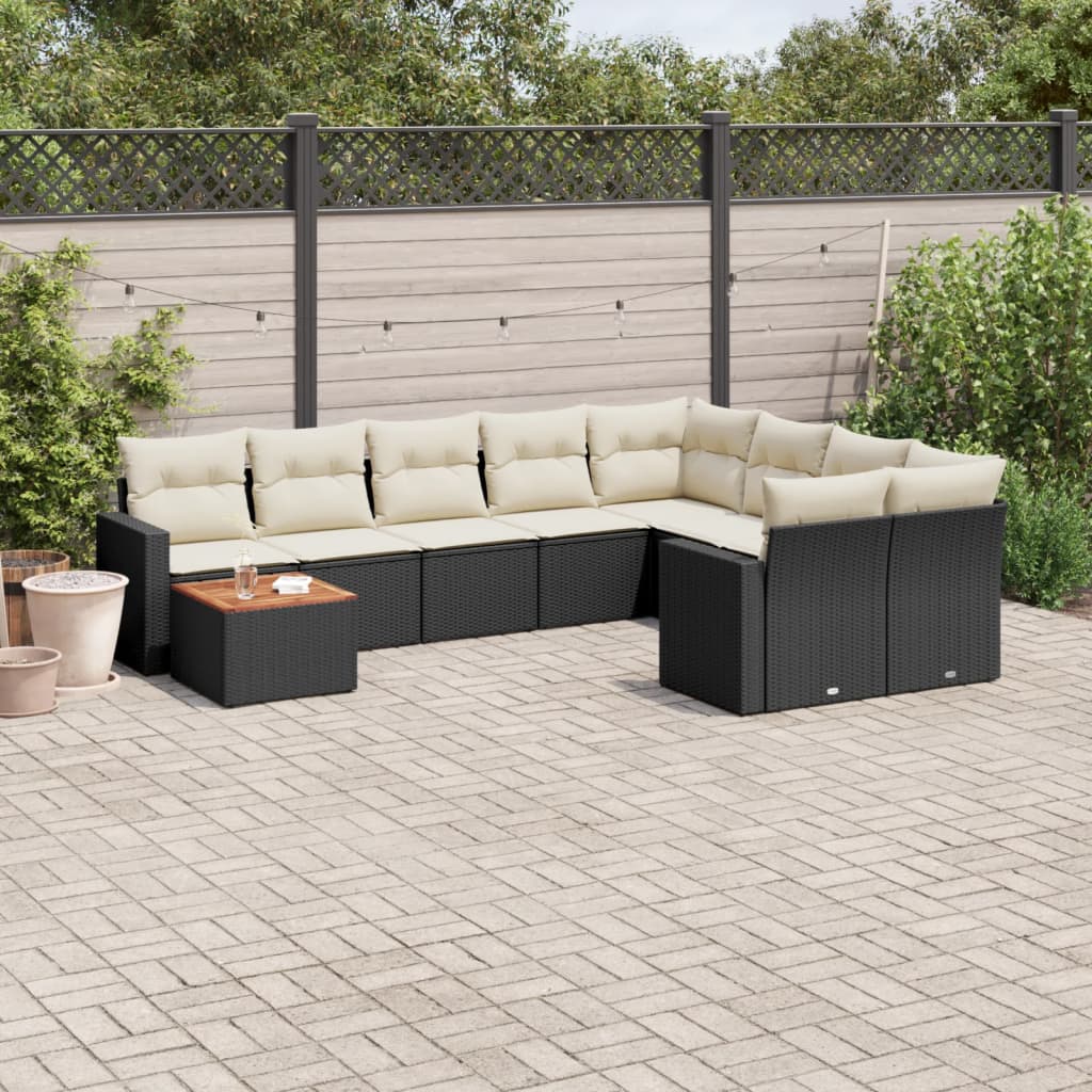 Set Divani da Giardino 10pz con Cuscini in Polyrattan Nero - homemem39