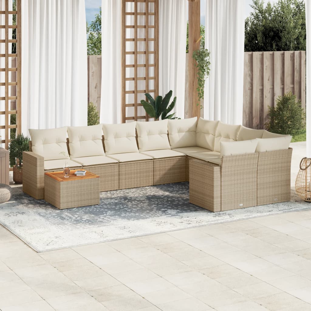 Set Divano da Giardino 10 pz con Cuscini Beige in Polyrattan - homemem39