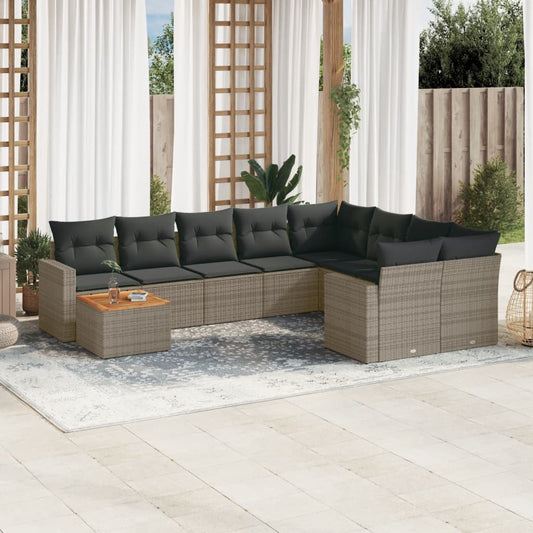 Set Divano da Giardino 10 pz con Cuscini Grigio in Polyrattan - homemem39