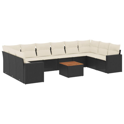 Set Divani da Giardino 11 pz con Cuscini in Polyrattan Nero - homemem39