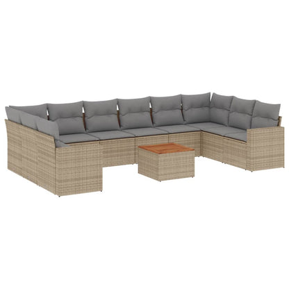 Set Divani da Giardino 11 pz con Cuscini Beige in Polyrattan - homemem39