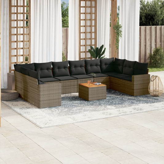 Set Divani da Giardino 11 pz con Cuscini in Polyrattan Grigio - homemem39