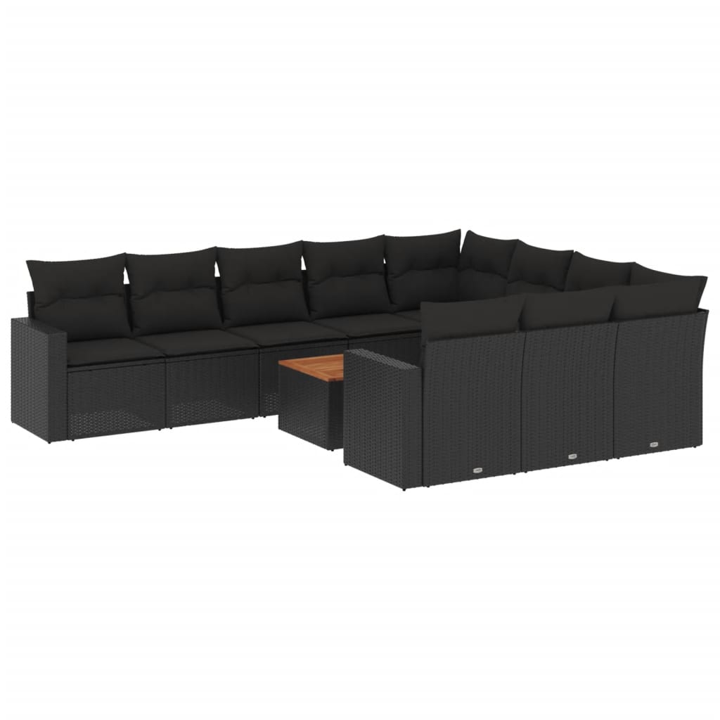 Set Divani da Giardino 11 pz con Cuscini in Polyrattan Nero - homemem39