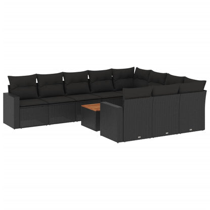 Set Divani da Giardino 11 pz con Cuscini in Polyrattan Nero - homemem39