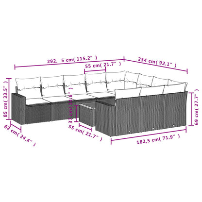 Set Divani da Giardino 11 pz con Cuscini in Polyrattan Nero - homemem39