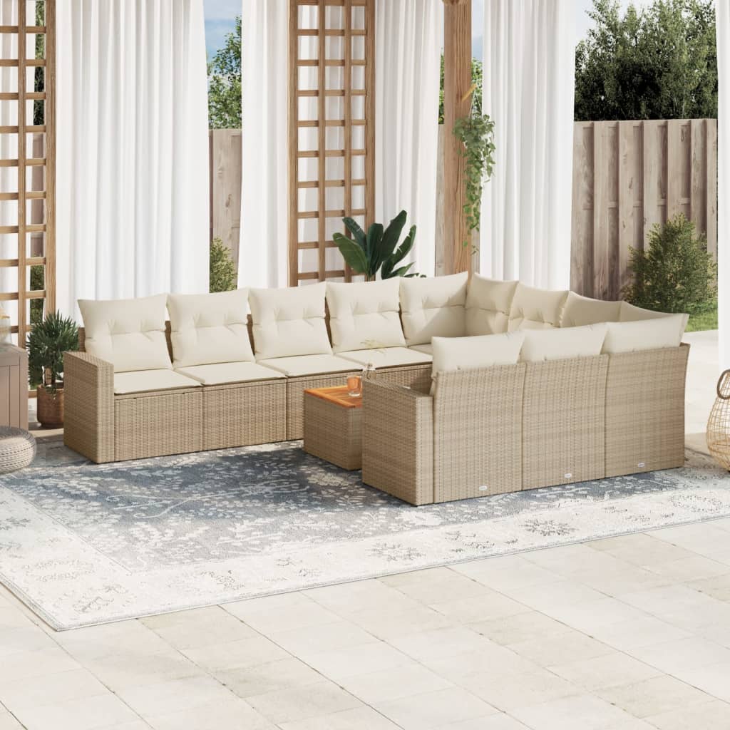 Set Divani da Giardino 11 pz con Cuscini Beige in Polyrattan - homemem39