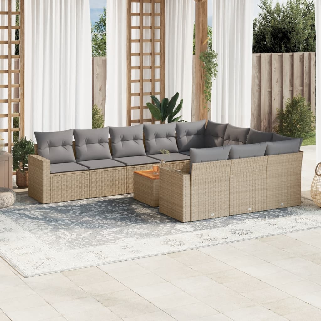 Set Divani da Giardino 11 pz con Cuscini Beige in Polyrattan - homemem39