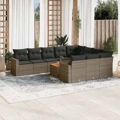 Set Divani da Giardino 11 pz con Cuscini in Polyrattan Grigio - homemem39