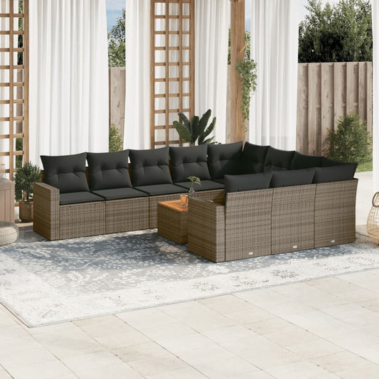 Set Divani da Giardino 11 pz con Cuscini in Polyrattan Grigio - homemem39