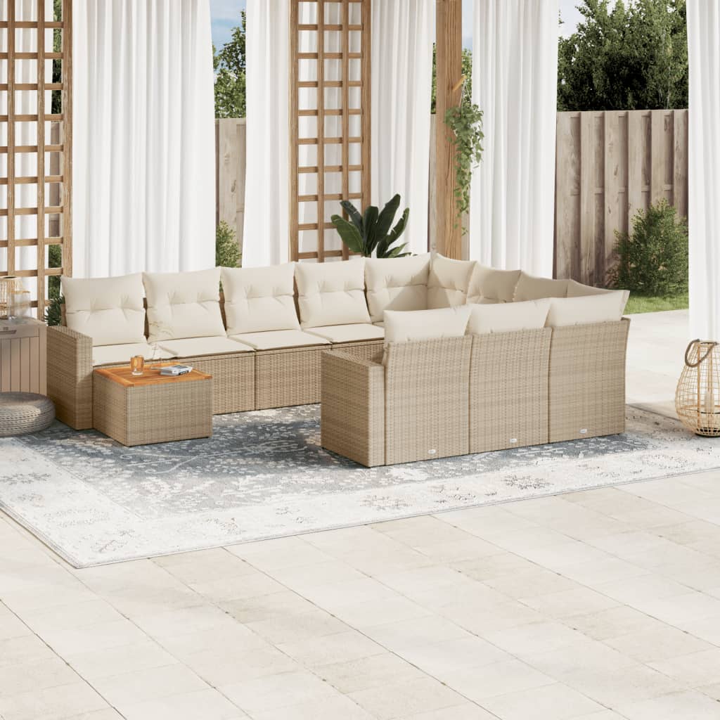 Set Divani da Giardino 11 pz con Cuscini Beige in Polyrattan - homemem39