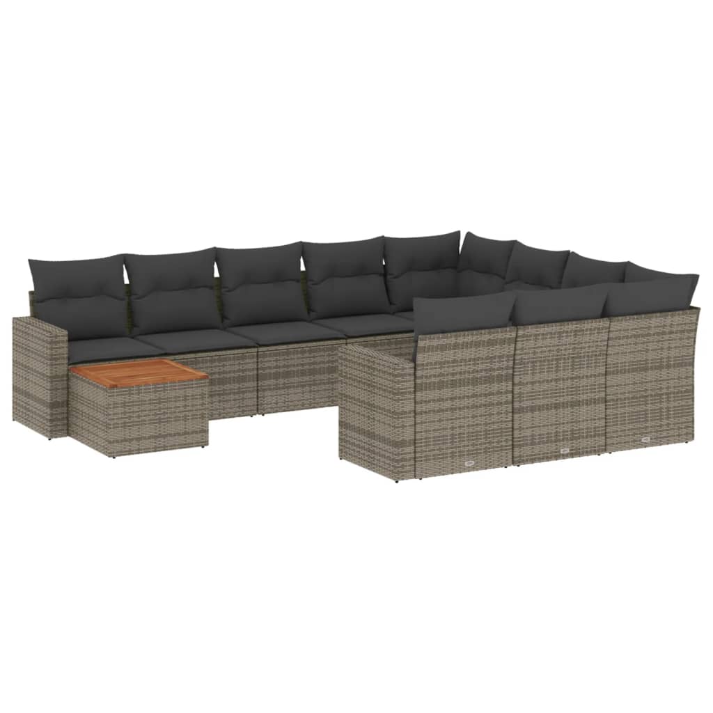 Set Divani da Giardino 11 pz con Cuscini in Polyrattan Grigio - homemem39